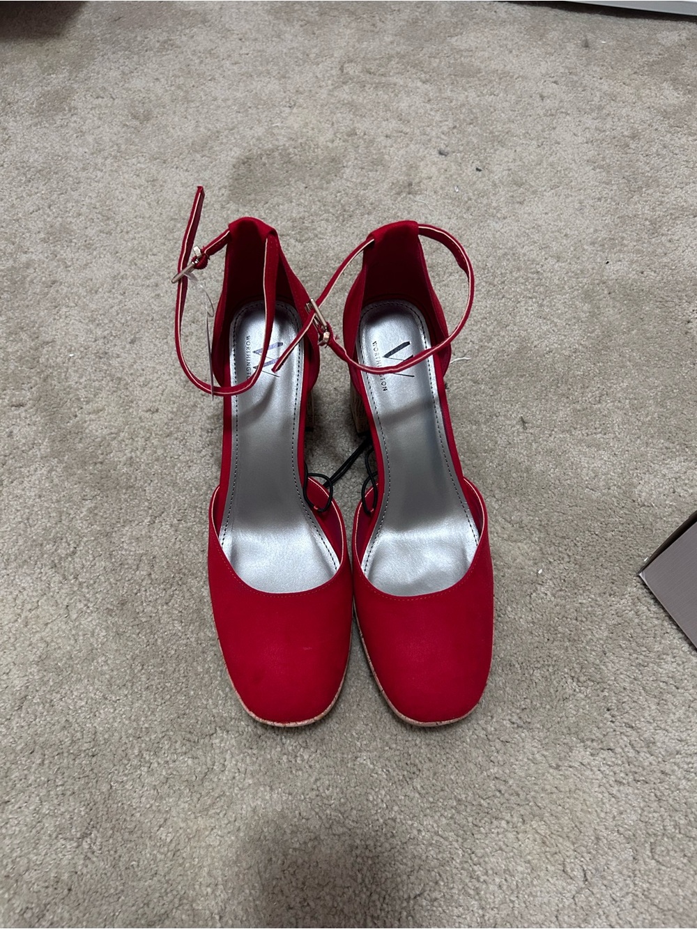 Worthington Red Ankle-Strap Block Heel Pumps